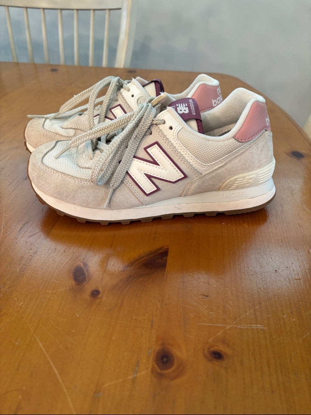New Balance Classic 574 Cream and Pink Retro Runner Sneakers